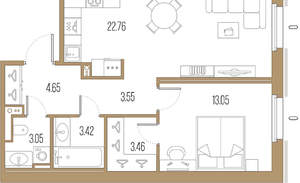 1-к квартира, строящийся дом, 54м2, 2/10 этаж