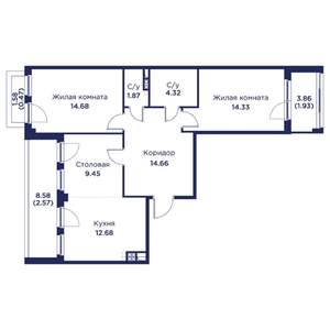 2-к квартира, вторичка, 77м2, 4/4 этаж