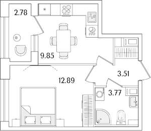 1-к квартира, строящийся дом, 31м2, 13/15 этаж