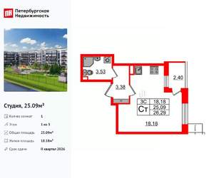 Студия квартира, вторичка, 25м2, 1/5 этаж