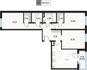 3-к квартира, строящийся дом, 87м2, 4/9 этаж