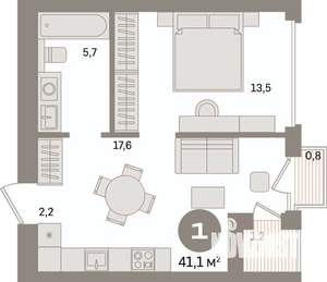 1-к квартира, вторичка, 41м2, 9/16 этаж