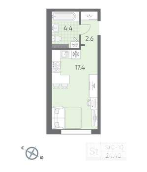 Студия квартира, вторичка, 24м2, 2/4 этаж