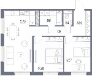 2-к квартира, строящийся дом, 68м2, 7/10 этаж