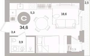 Студия квартира, вторичка, 35м2, 2/7 этаж