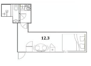 Студия квартира, вторичка, 12м2, -1/6 этаж
