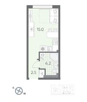 Студия квартира, вторичка, 22м2, 4/4 этаж