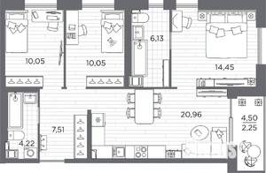3-к квартира, вторичка, 76м2, 9/25 этаж