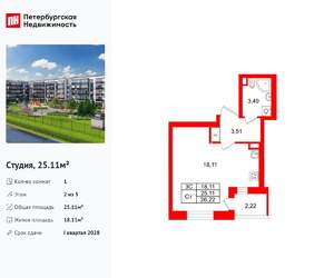 Студия квартира, вторичка, 25м2, 2/5 этаж