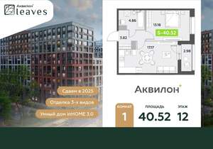1-к квартира, вторичка, 41м2, 12/12 этаж