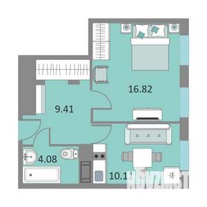 1-к квартира, строящийся дом, 40м2, 12/13 этаж