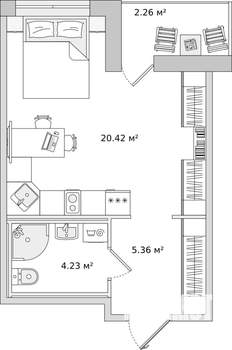 Студия квартира, сданный дом, 30м2, 11/15 этаж