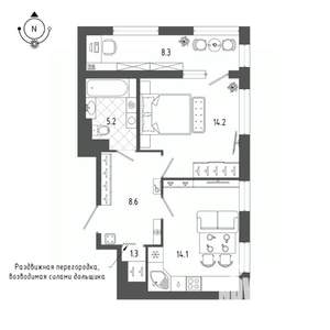 1-к квартира, вторичка, 48м2, 6/18 этаж