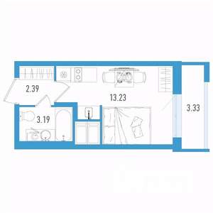 Студия квартира, вторичка, 20м2, 21/25 этаж