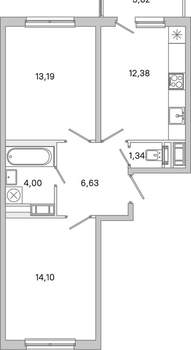 2-к квартира, вторичка, 54м2, 5/5 этаж