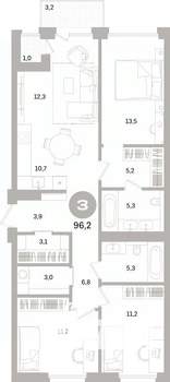 3-к квартира, вторичка, 96м2, 4/10 этаж