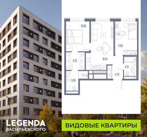 2-к квартира, строящийся дом, 61м2, 2/10 этаж