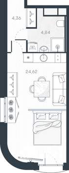 1-к квартира, строящийся дом, 34м2, 5/9 этаж