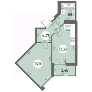 1-к квартира, вторичка, 41м2, 12/24 этаж