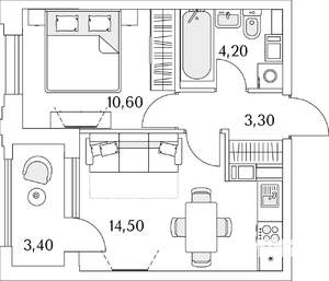 1-к квартира, строящийся дом, 34м2, 10/13 этаж