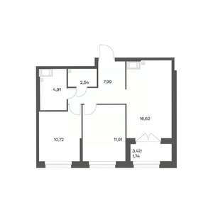 2-к квартира, вторичка, 56м2, 7/24 этаж