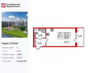 Студия квартира, вторичка, 25м2, 3/5 этаж
