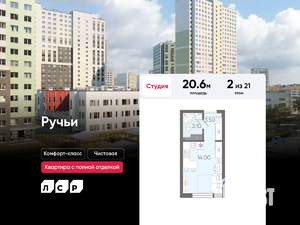 Студия квартира, вторичка, 21м2, 2/21 этаж