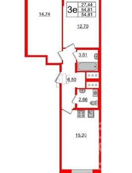 2-к квартира, вторичка, 56м2, 12/15 этаж