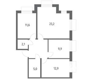 3-к квартира, вторичка, 74м2, 10/12 этаж