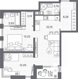 2-к квартира, вторичка, 69м2, 10/25 этаж