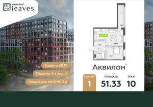 1-к квартира, вторичка, 51м2, 10/12 этаж
