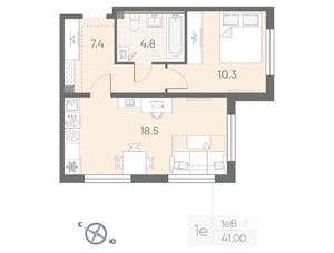 1-к квартира, вторичка, 41м2, 2/4 этаж