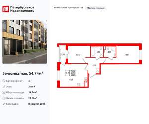 2-к квартира, вторичка, 55м2, 3/4 этаж
