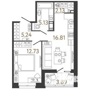 1-к квартира, вторичка, 42м2, 9/17 этаж