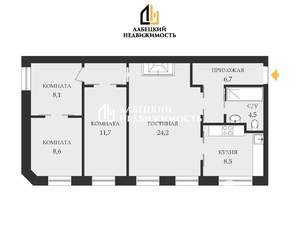 3-к квартира, вторичка, 73м2, 2/6 этаж