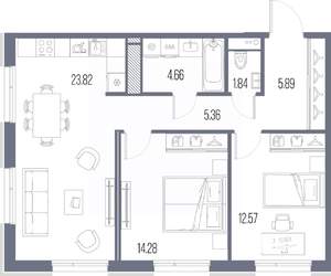 2-к квартира, строящийся дом, 68м2, 10/10 этаж