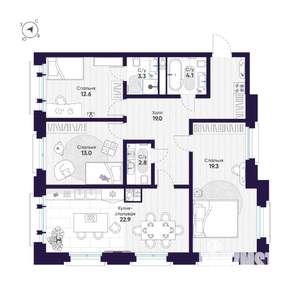 3-к квартира, строящийся дом, 97м2, 4/9 этаж