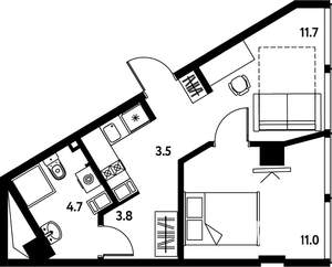 1-к квартира, вторичка, 35м2, 4/10 этаж