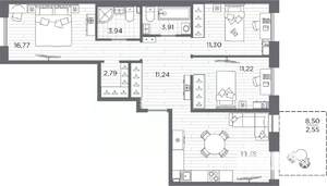 3-к квартира, вторичка, 83м2, 1/7 этаж