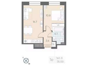 1-к квартира, вторичка, 35м2, 9/10 этаж