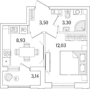 1-к квартира, строящийся дом, 29м2, 13/13 этаж