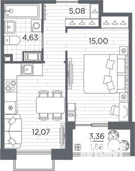 1-к квартира, вторичка, 38м2, 3/13 этаж