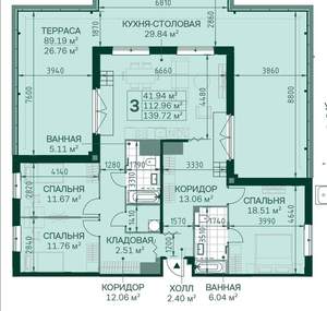 3-к квартира, сданный дом, 113м2, 10/14 этаж