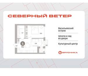 1-к квартира, вторичка, 41м2, 13/16 этаж