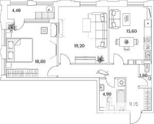 2-к квартира, строящийся дом, 74м2, 9/13 этаж