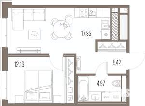 1-к квартира, строящийся дом, 40м2, 10/10 этаж