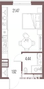 Студия квартира, строящийся дом, 28м2, 5/10 этаж