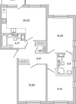 3-к квартира, вторичка, 83м2, 2/5 этаж