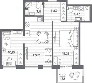 2-к квартира, вторичка, 58м2, 4/7 этаж