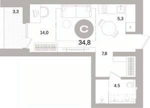Студия квартира, вторичка, 35м2, 3/16 этаж